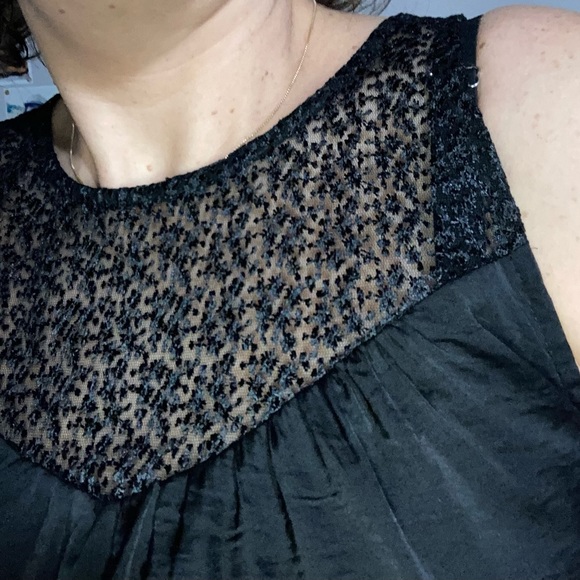 Eve Gravel sleeveless black satin dress with lace see trough yoke, size small - Picture 3 of 13